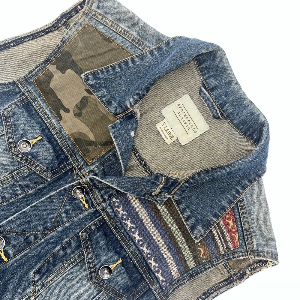 Reworked Upcycled Patchwork Denim Jacket XL Camo Southwestern Boho Streetwear